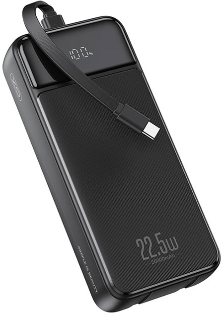 Повербанк Xo 22.5 W 2xType-C/Lightning кабель 20000 mAh black (PR275.black)