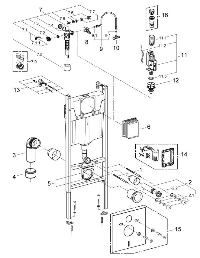 Комплект инсталляции Grohe SOLIDO 38971000 3в1 с клавишей Arena 38844SH0 белой