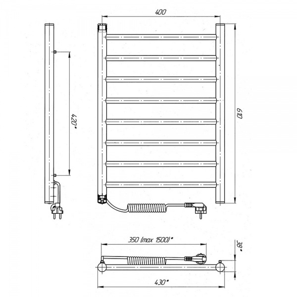 Рушникосушарка електрична Laris Лайн ЧФ(Ч) 8 400х600 Е Л