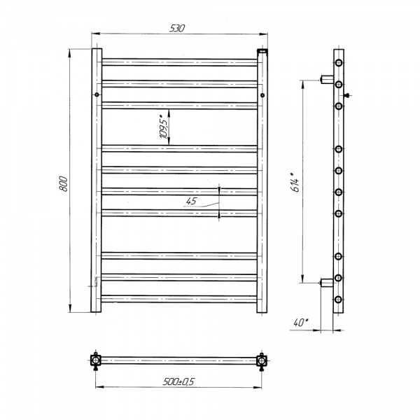 Рушникосушарка водяна Evro-Termo Лайн Преміум П10 500 х 800