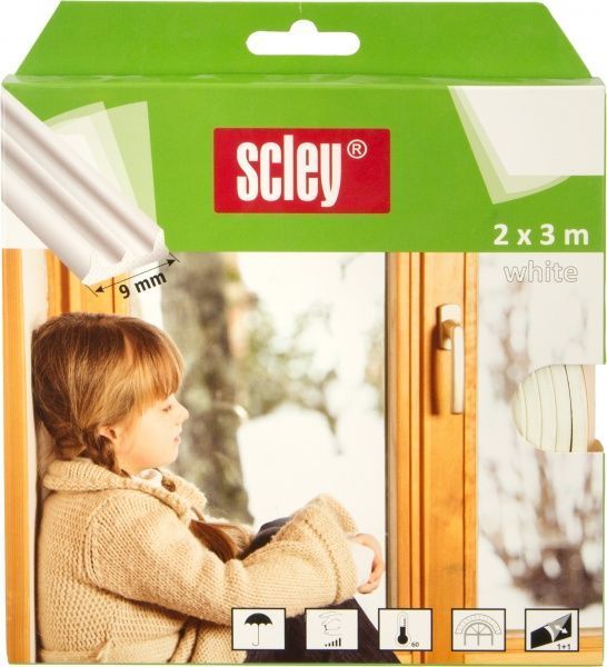 Уплотнитель самоклеящийся E-образный резиновый Scley 9х4 мм 6 м белый 