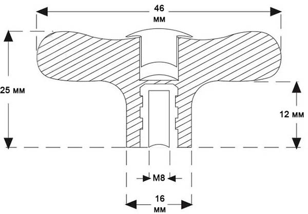 Гайка ручка D 46 мм М8 1 шт лепесток