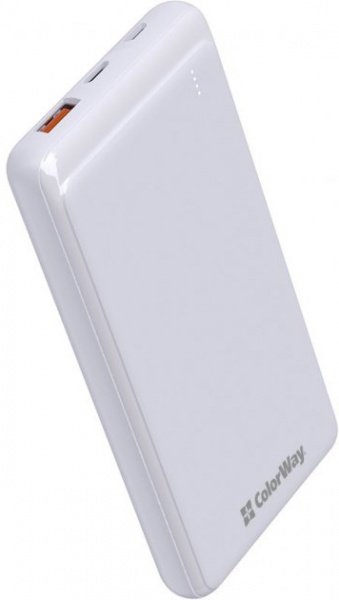 Внешний аккумулятор (Powerbank) ColorWay Slim USB QC3.0 + USB-C PD 18W 10000 mAh white (CW-PB100LPG3WT-PD) 
