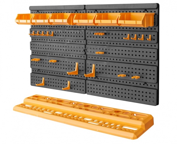 Панель для інструментів з поліпропілену Д 646 x Ш 17 x В 385 мм + 6 ящиків арт.101 + стійка + 19 гачків Artplast 321