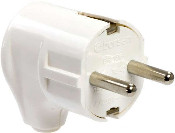 Вилка электрическая Borsan с заземлением 250В 16А IP20 пластик белый