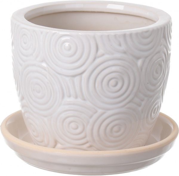 Горщик Viet Thanh Ceramic з блюдцем спіраль 29х23 см VT.10704-3 круглий білий 
