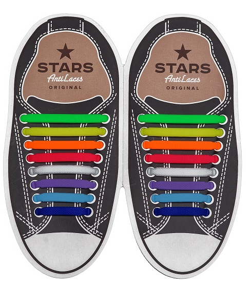 Шнурки силиконовые AntiLaces Stars 38-68 мм 16 шт. разноцветный