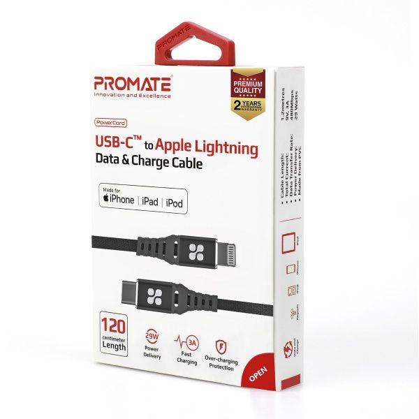 Кабель Promate Lightning - USB Type-C 1,2 м чорний 