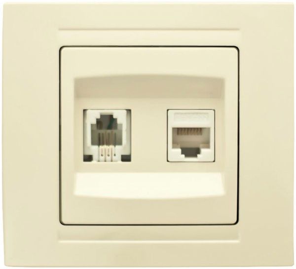 Розетка комп'ютерна + телефонна подвійна Gunsan Moderna кремовий MD 29 12 132