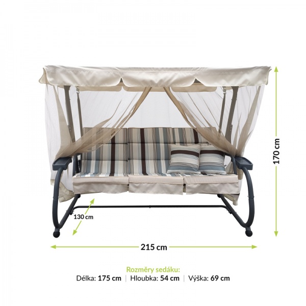 Гойдалка з навісом Mirpol INES з москітною сіткою 215х130х170 см