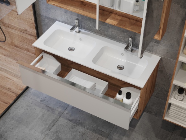 Тумба підвісна ЮВЕНТА Domus - 120 дуб натуральний з умивальником «Della-1200»