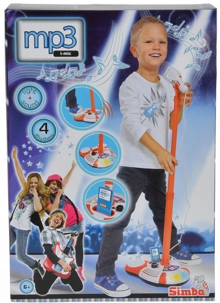 Мікрофон Simba на стійці з роз'ємом для МР3-плеєра та світловими ефектами 102 см 6837816