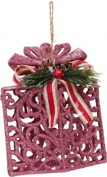 Декоративна підвіска Подарунок з декором 14 см HFF208P рожевий