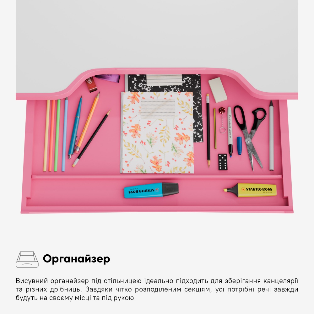 Комплект парта и стул-трансформеры Hommex Evo-kids Evo-17 PN Ergo розовый