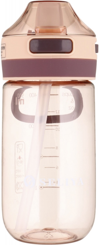 Пляшка для води SELIYA 500 мл з соломинкою та ремінцем колір в асортименті