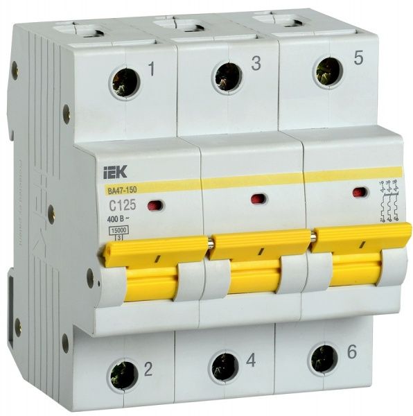 Автоматический выключатель IEK ВА47-150 3Р 125А 15кА MVA50-3-125-C