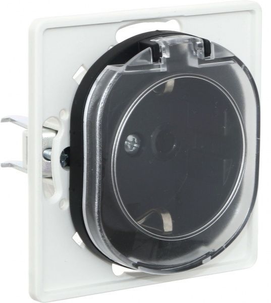 Розетка с заземлением Aling-Conel Eon без шторок с крышкой черный E633.E1