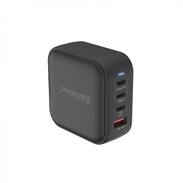 Сетевое зарядное устройство Promate GaNPort4-100PD 100 Вт 3хUSB-C+USB-A Black 