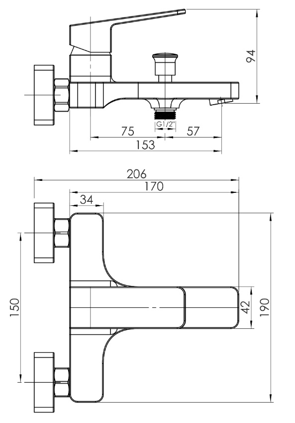 Смеситель для ванны RJ ROD, с душовым гарнитуром, хром