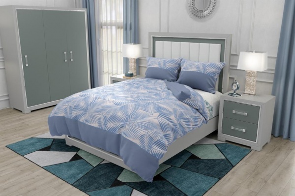 Комплект постельного белья Папоротник евро голубой с белым Rigel 