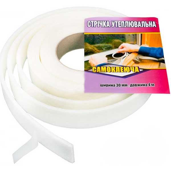 Уплотнитель самоклеящийся прямоугольный ППЭ Rolli 30x4мм 4 м 4 м белый 
