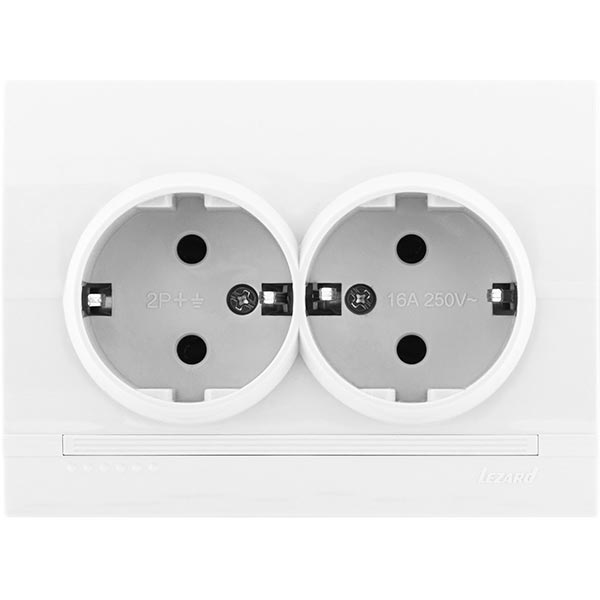 Розетка подвійна із заземленням Lezard Deriy 16 А 250 В без шторок білий