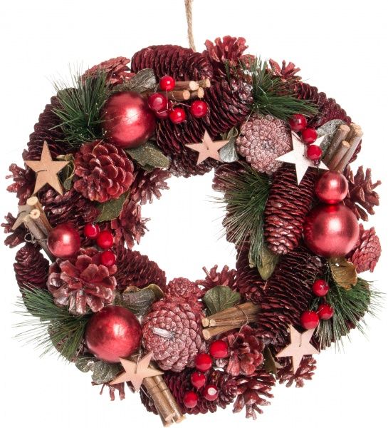 Венок новогодний с шишками, шарами и звездами d330 мм 7005152231  