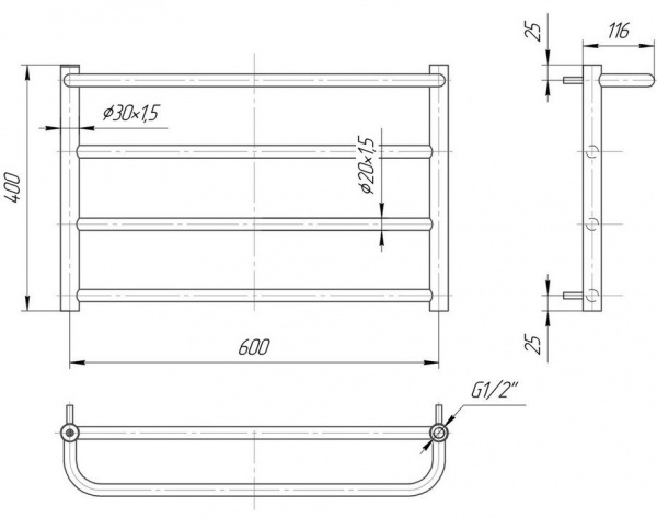 Рушникосушарка водяна Mario Люкс Сіті 400x630/600