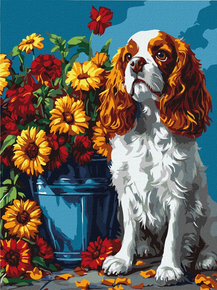 Картина за номерами Спанієль та квіти ©art_selena_ua Ideyka