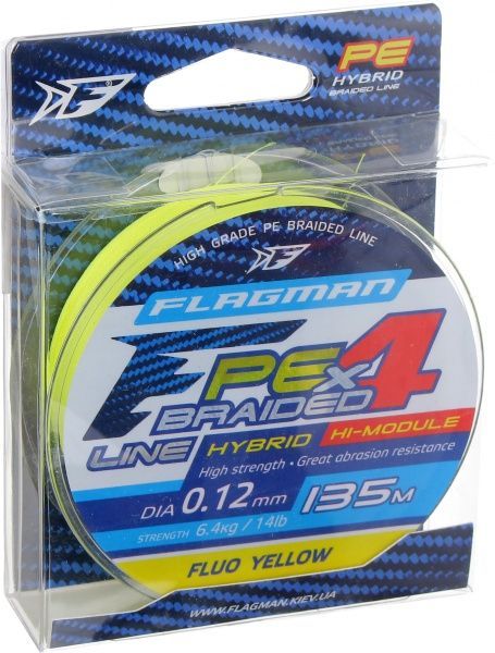 Шнур Flagman PE Hybrid F4 FluoYellow 135м 0,12мм 6,4кг