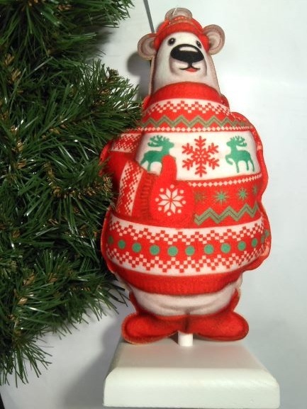 Украшение новогоднее на подставке Медведь 30 см 