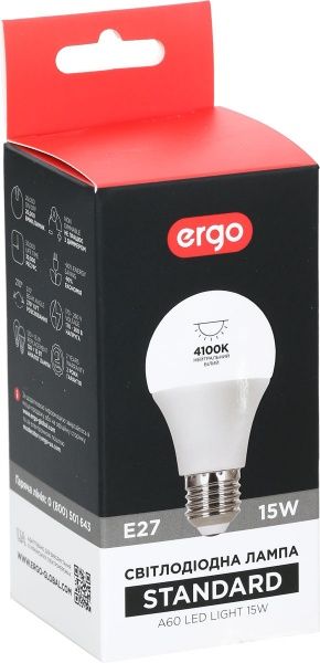 Лампа светодиодная Ergo STD 15 Вт A60 матовая E27 170-260 В 4100 К 