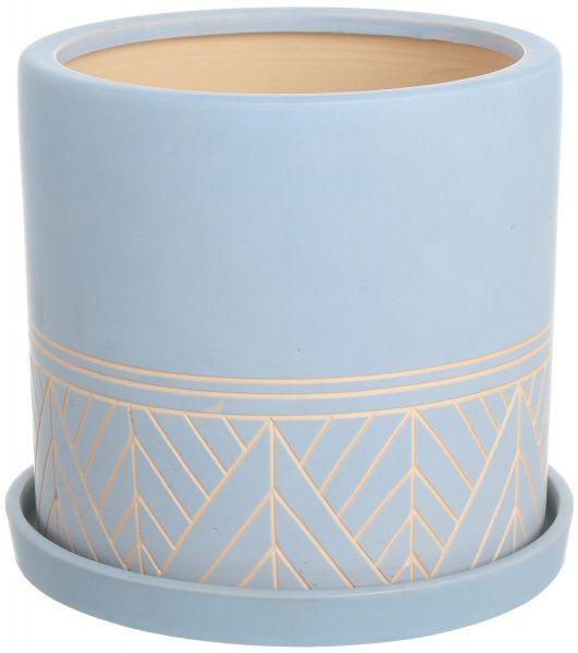 Горщик Viet Thanh Ceramic з блюдцем циліндр з різьбою 25х24 см VT.11370-1 круглий ніжно-блакитний 