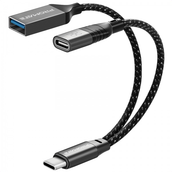 Адаптер Promate OTGLink-C USB-C to USB-C/USB-A 0,016 м чорний (otglink-c.black) 