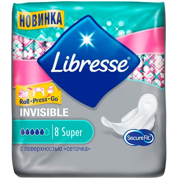 Гигиенические прокладки Libresse Invisible Clip Ultra Thin Super Wing драй 8 шт