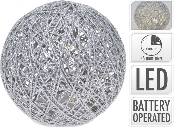 Декоративная фигура встроенный светодиод (LED) Шар серебряный с подсветкой 1 ламп 15 см