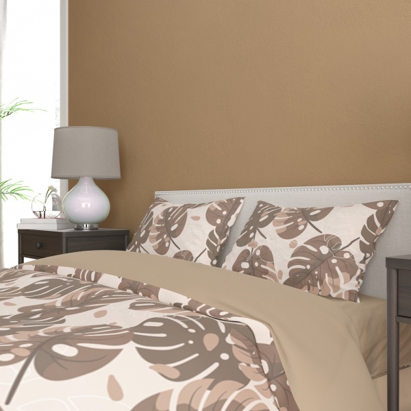 Комплект постільної білизни Монстера 1,5 бежево-коричневий Rigel 