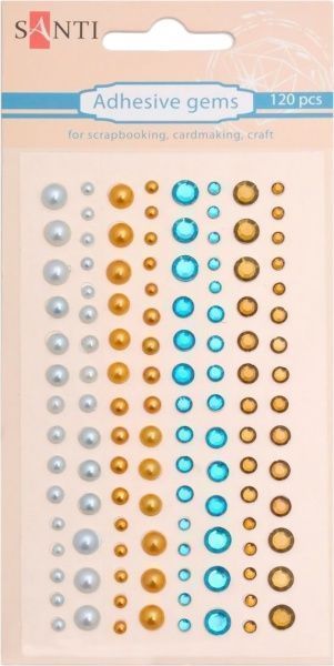 Самоклейкі стрази та перлини блакитний-коричневий 120 шт.