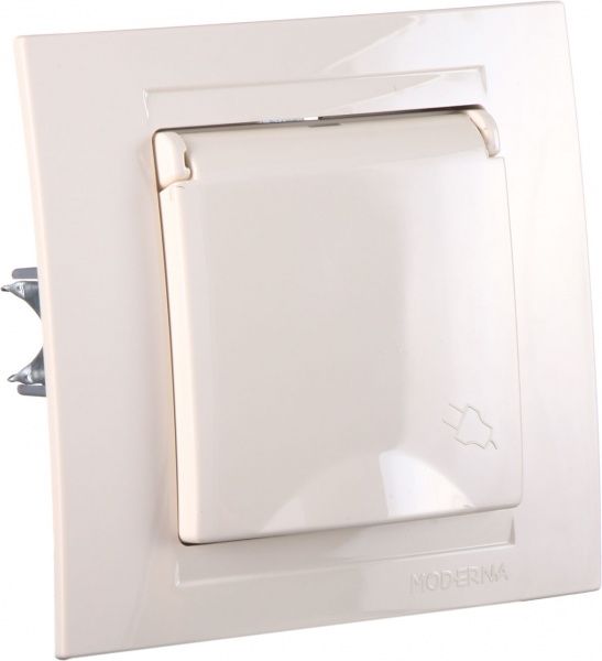 Розетка із заземленням Gunsan Moderna зі шторками з кришкою кремовий MD 29 12 138