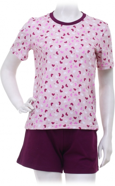 Костюм домашній жіночий Flis clothes Серденько футболка + шорти р. XL рожевий із принтом 
