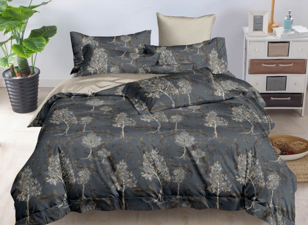 Комплект постільної білизни Stylish Trees 1,5 сірий із малюнком La Nuit 