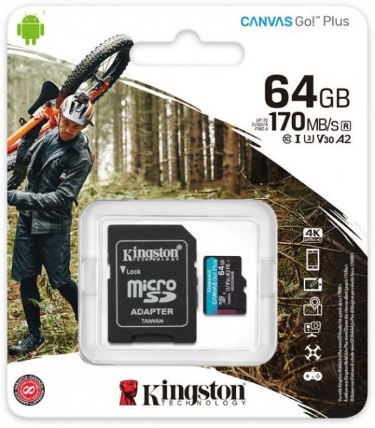 Карта пам'яті Kingston microSDXC 64 ГБ UHS-I Class 3 (U3) (SDCG3/64GB) Canvas Go! Plus V30 