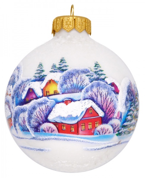 Куля скляна з пейзажним малюнком 80 мм білий перламутровий 80Dпз(1)/1