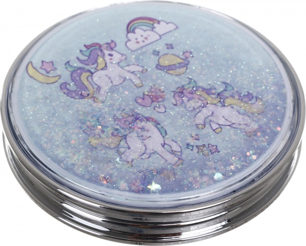 Зеркало карманное косметическое Лідер Канц Единорог с сыпучими блестками круглое 12 вариантов в ассортименте 
