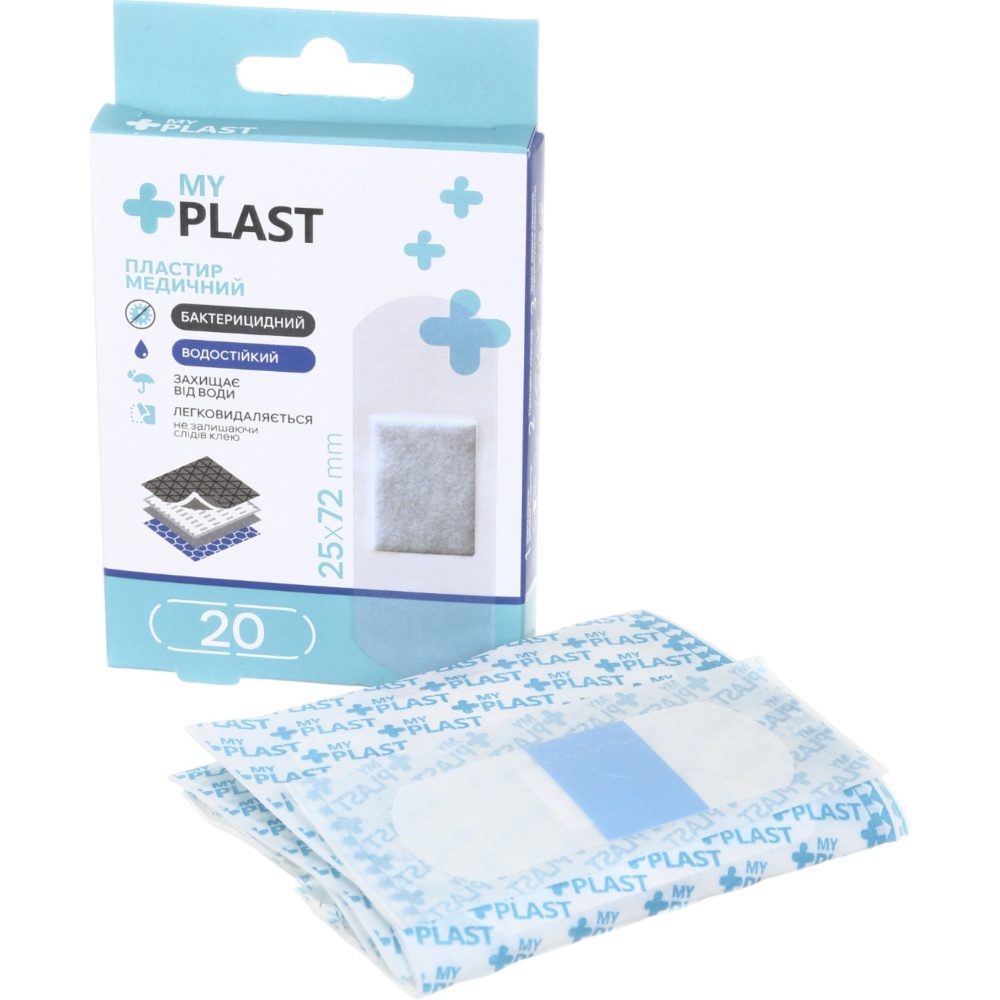 Пластырь медицинский My Plast бактерицидный водостойкий 25 мм x 72 мм стерильные 20 шт.