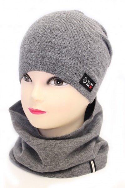 Комплект шапка + снуд для мальчиков Kraft+ р.52-54 серый меланж 2379 