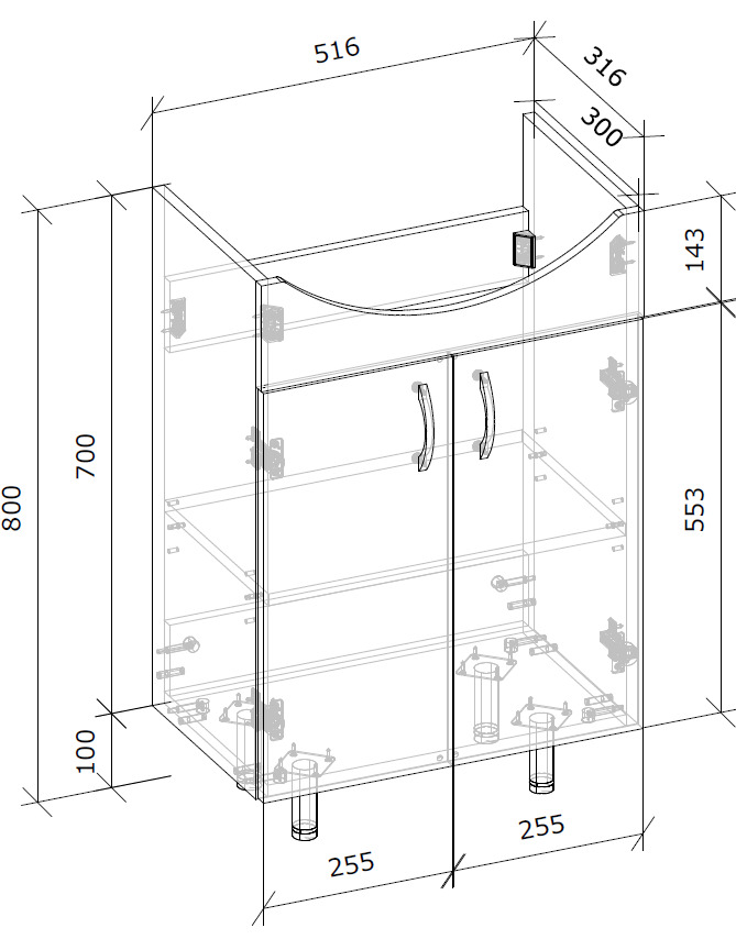 Тумба напольная Грейд Артик 55 дуб артизан под умывальник Cersania 55