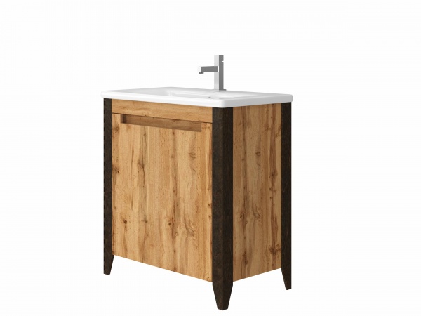 Тумба підлогова ЮВЕНТА Тумба Queen - 80 дуб Вотан з умивальником Soft-80