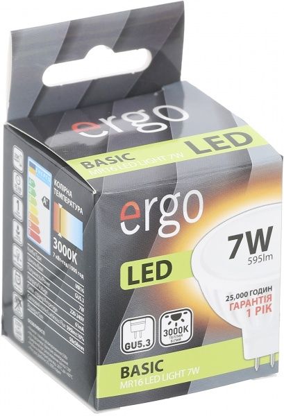 Лампа светодиодная Ergo Basic 7 Вт MR16 матовая GU5.3 170-260 В 3000 К 