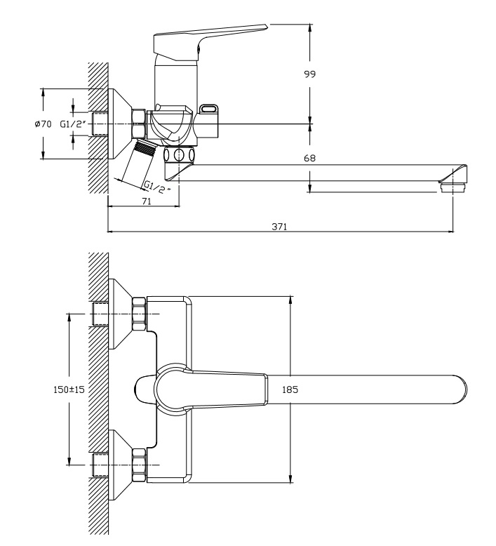 Смеситель для ванны/душа Koller Pool Edge универсальный c длинным изливом